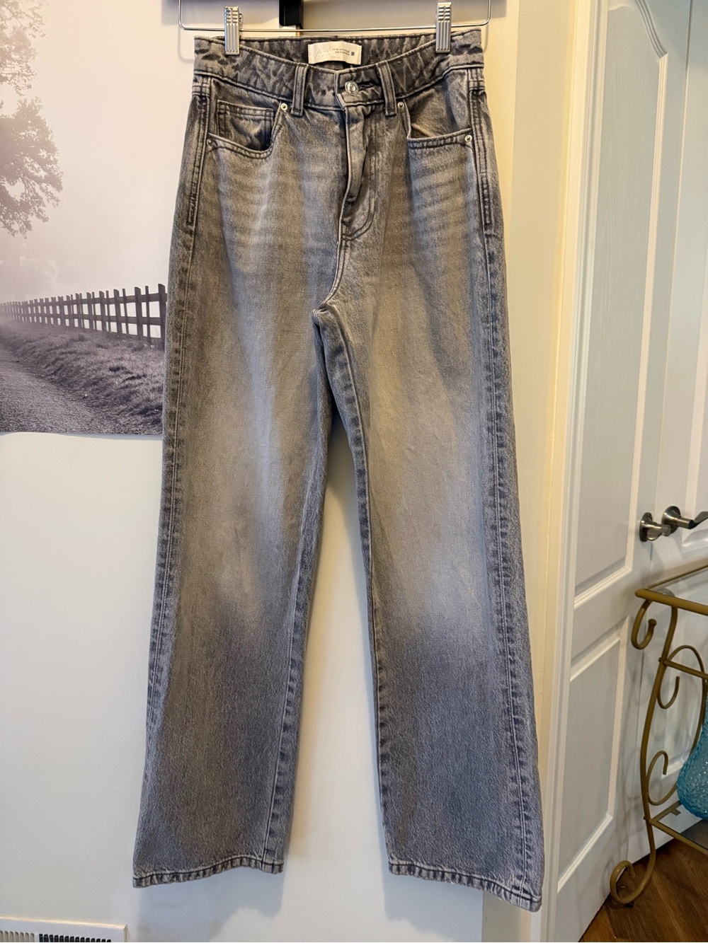 Zara Gray High-Rise Wide-Leg Jeans women’s 4